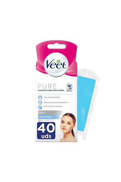 ELMIPLANT Facial hair removal strips, Veet, Easy Gelwax, 40 pieces