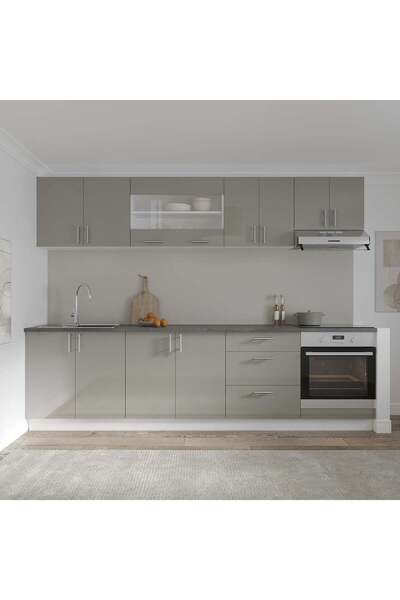 haaus.ro Set Bucatarie Karo V22, Gri Lucios/Alb, MDF, Blat Thermo 28 mm, L 28...