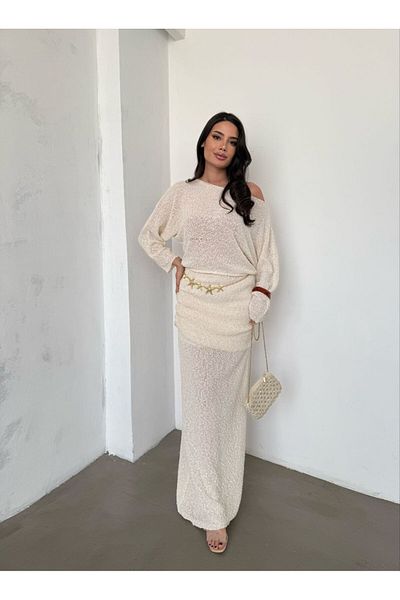 My Blog Ecru Knitted Skirt Blouse Set - 7209