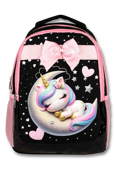 ÜMİT ÇANTA Cennec 5060 (Sleepy Unicorn - Black Pink - Girl) School Bag - Ribbon Detailed