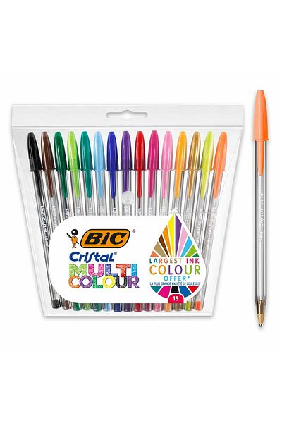Indasec Bic Cristal pen set, multicolor, 15 pieces, 0.42 mm