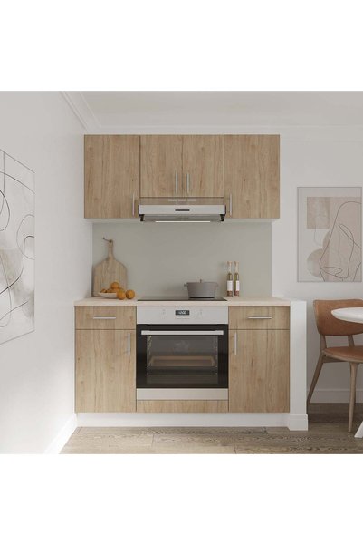 haaus.ro Set Bucatarie Karo V5, Lemn Natural/Alb, Blat Thermo 28 mm, L 140 cm
