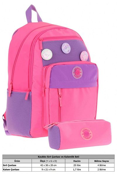 KAUKKO Σετ σχολικής τσάντας και μολυβοθήκη Kauko Holiday Girl's Badge - Ροζ - Έξι θήκες