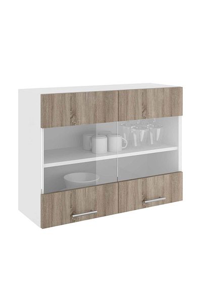 haaus.ro Corp Superior haaus Karo, 2 Usi, cu sticla, Stejar Sonoma Inchis/Alb, 80 x 30 x 60 cm