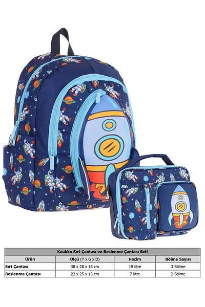KAUKKO Set ghiozdan pentru copii Rocket (L5260) și cutie termică pentru prânz (L7260) - băiat