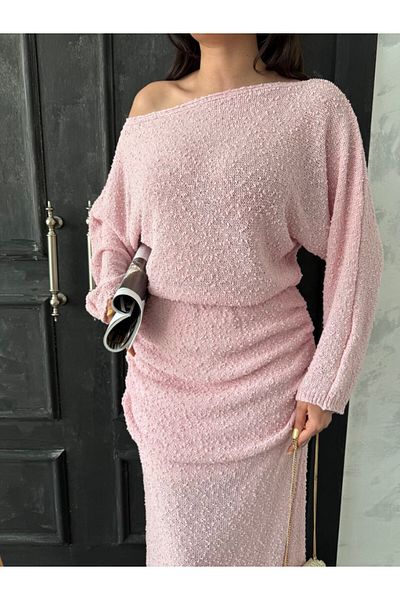 My Blog Pink Knitted Skirt Blouse Set - 7209
