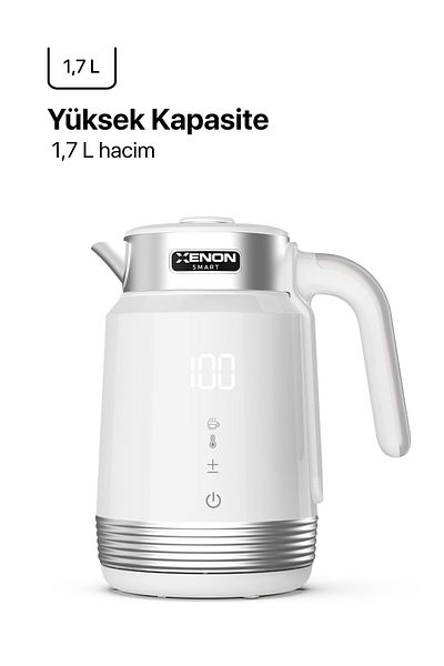 Xenon Smart Smart Kettle Steel 1.7 Lt Wi-Fi 2200 W Mobile App Control Led Voice Assistant Support Water Heater X7102