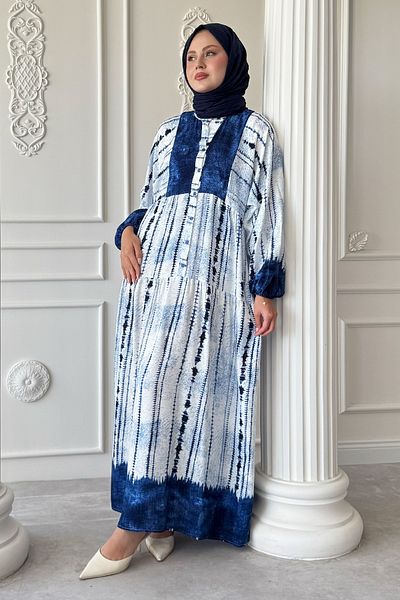 InStyle Batik Stripe Pattern Blue Viscose Dress