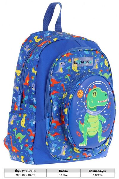 KAUKKO Kids Three-Eyed (Boy) School Backpack (3D Dinosaur Detail) - L5262