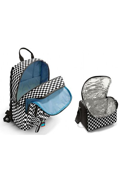 Coral High Primary and Secondary School Backpack and Nutrition Set - Black and White Checkered for Girls