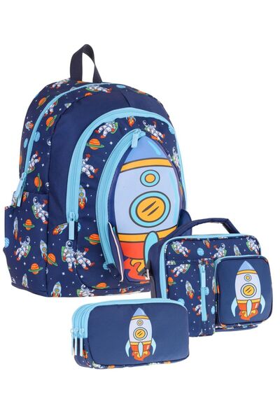 KAUKKO Special for Kids Girls (Navy Blue - Rocket Detailed) Triple School Bag...