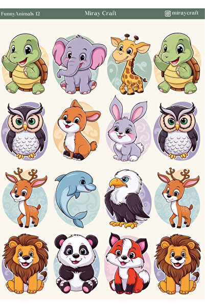 MirayDesign Αυτοκόλλητο με θέμα τα χαριτωμένα ζώα – 12x17 εκ. για άλμηστο βιβ...