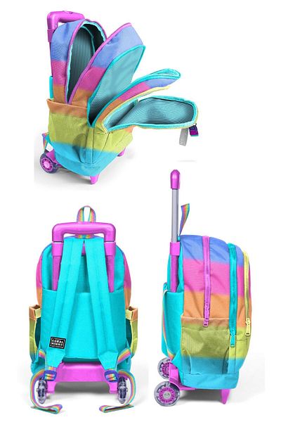 Coral High Racing Wheel Girl, Pink Orange Color Transition, Primary School Triple School Bag Set