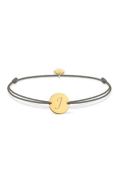 dalimag Adjustable Bracelet, Engraved Letter J, Round Charm and Heart, Gray Cord, Golden