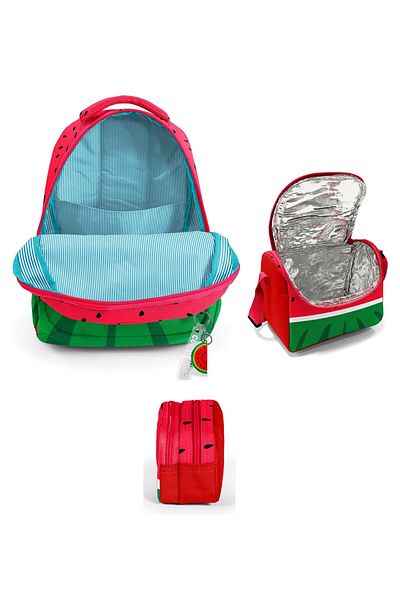 Coral High Three-Eyed Red Green Watermelon, Boy, Primary School Triple School Bag Set
