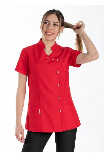 Alsancak Üniforma Luxe Flex Red/Black Lycra Thin Stretch Fabric Doctor Uniform and Nurse Uniform Set