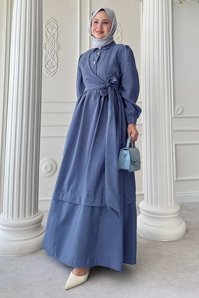InStyle Button Detail Cross Tie Modal Indigo Dress