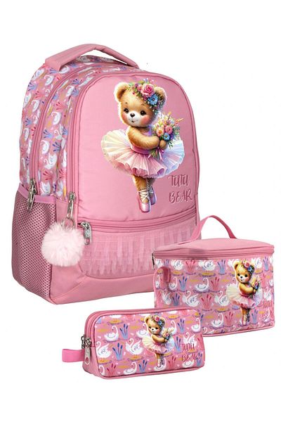 Cennec Setumt5000A Triple Primary School Bag Set (Pink - Ballerina Teddy Bear - Girl)