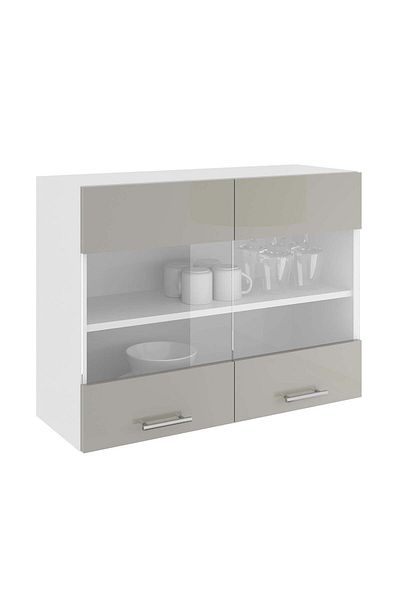 haaus.ro Corp Superior haaus Karo, 2 Usi, cu sticla, Gri Lucios/Alb, MDF, 80 x 30 x 60 cm