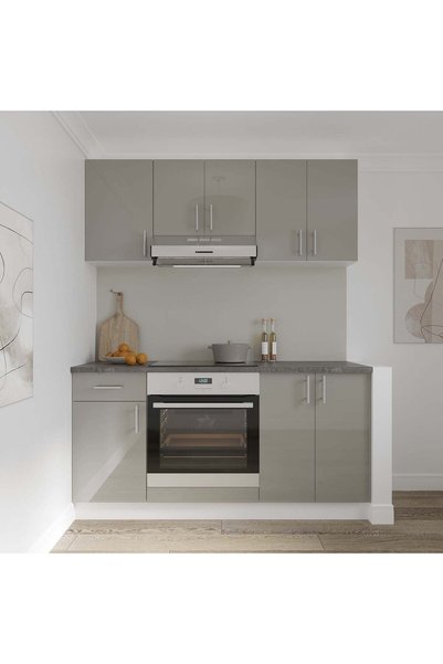 haaus.ro Set Bucatarie Karo V6, Gri Lucios/Alb, MDF, Blat Thermo 28 mm, L 160 cm