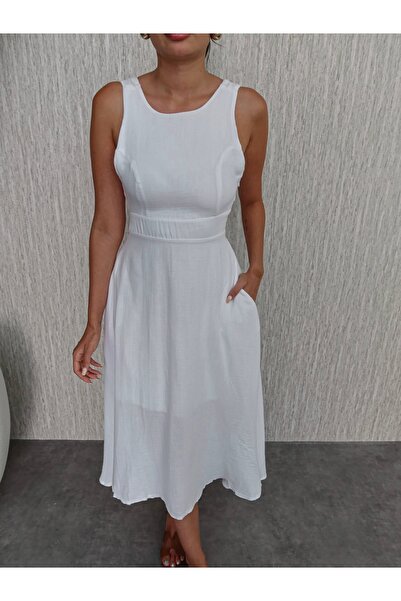 ESRAHELVACI Φόρεμα με λινό τσέπη με χοντρό λουράκι