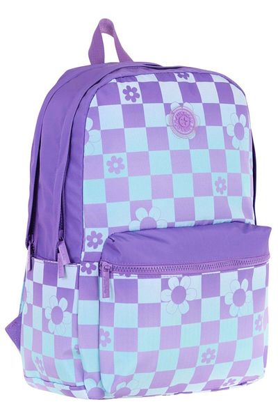 KAUKKO Rucsac de școală cu trei compartimente pentru fete, mov, albastru, margaretă și model pătrat - K1785