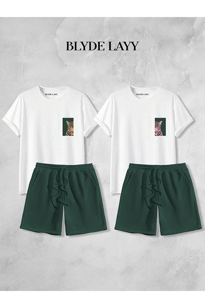 BLYDE LAYY Unisex 2-Piece Leopard Printed Blyde Layy Design Lover Combination (2 Shorts - 2 T-Shirt Sets)