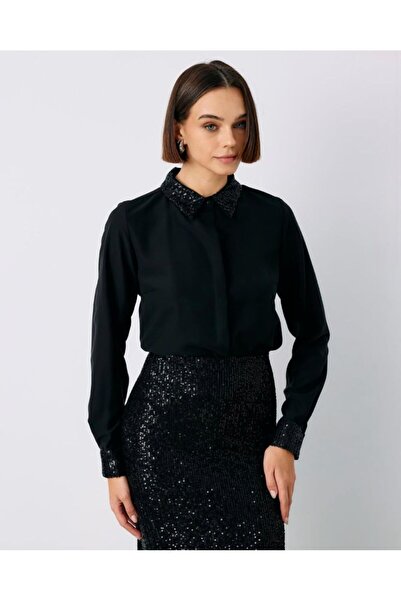 Aris collection Pul Payet Detaylı Şık Siyah Gömlek