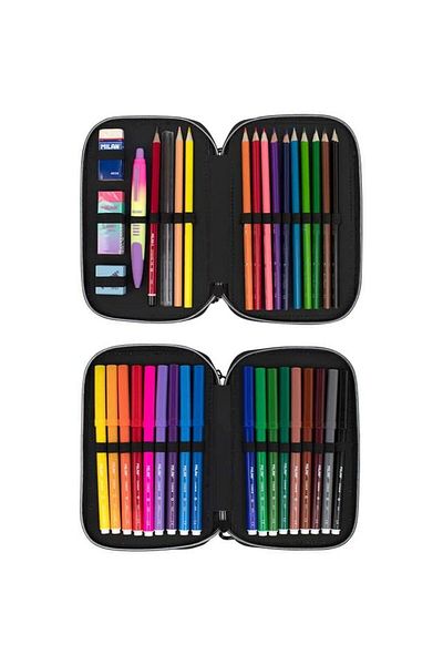 Milan Double pencil case, Milan, Sunset Black Pink, 34 pieces