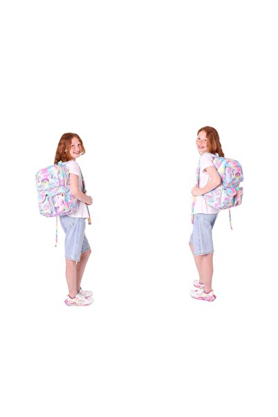 KAUKKO Kids Kız Çocuk İlkokul Okul Çantası Seti - Peluş Unicornlu - Pembe (L5243+L7243+L8243)