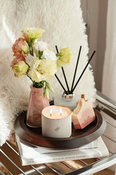 Helixomme Concept 5'li Banyo Aksesuarı Hediye Seti | Ahşap Yuvarlak Tepsi, Va...