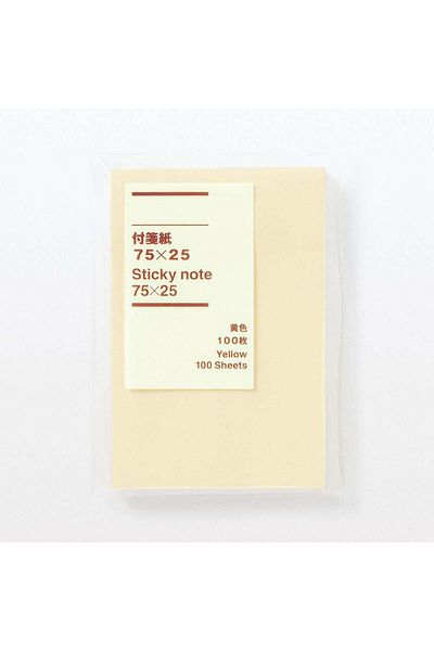 Muji ورقة ملاحظات لاصقة، عرض 25 سم × طول 75 سم، 100 ورقة، أصفر