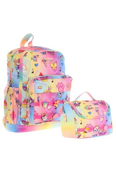 KAUKKO Kids Four Compartment Backpack and Thermal Insulated Lunch Bag Set - Girls - Blue Yellow
