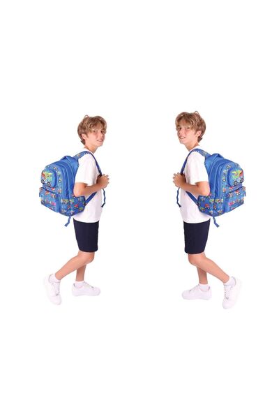 KAUKKO Kids 3D Kamyon Şekilli Erkek Çocuk Üçlü Okul Çantası Seti/Takımı - Mavi (L5255+L7255+L8255)