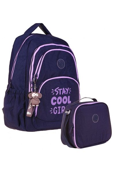KAUKKO Set ghiozdan Crinkle și cutie de prânz cu termos - Fată - Bleumarin Violet