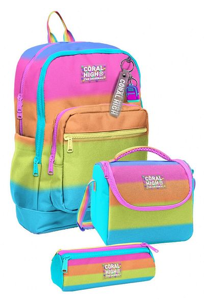 Coral High Primary School Triple School Starter Bag Set - Pink Orange Color Transition, Girl