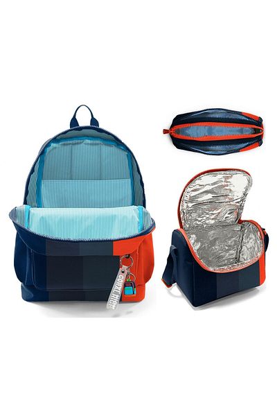 Coral High Set de genți pentru începători pentru școală primară - dungi de culoare negru portocaliu, băiat
