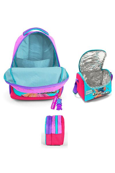 Coral High Three-Eyed Pink K-Pop Ice Cream Girl, Girl, Primary School Three-Piece School Bag Set
