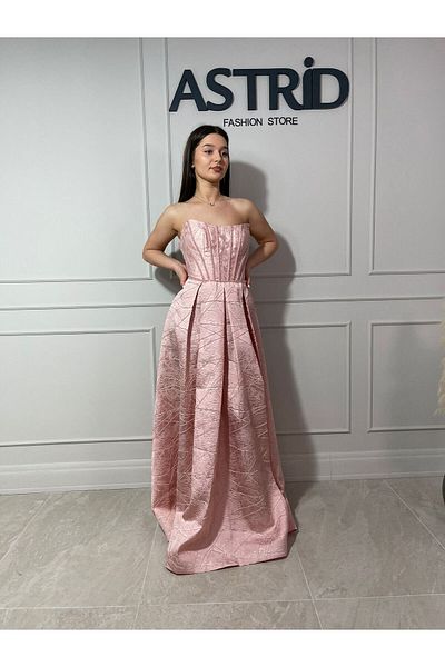 ASTRID FASHION STORE Leila long corset dress with rhinestone appliqués on the bust and slit on the leg
