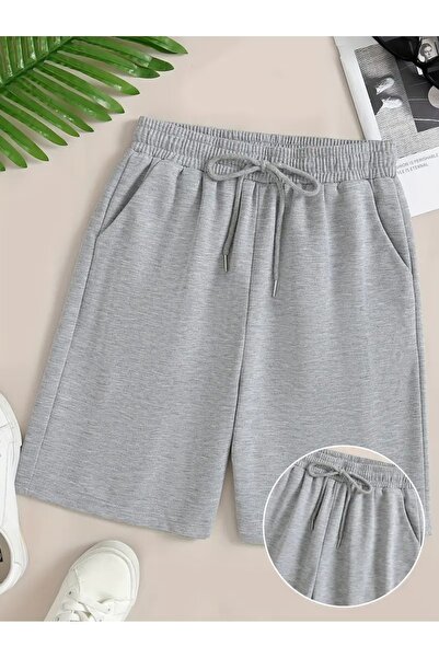 LAUSRA Γυναικείο ελαστικό άνετο σορτς σε γκρι χρώμα, ιδανικό για να φορεθεί σ...
