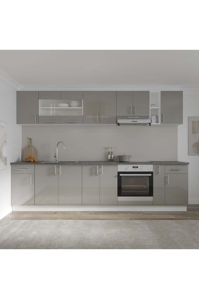 haaus.ro Set Bucatarie Karo V25, Gri Lucios/Alb, MDF, Blat Thermo 28 mm, L 30...