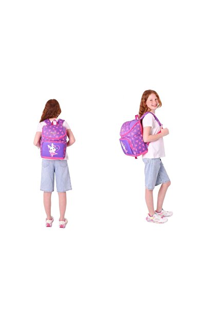 KAUKKO Fuchsia Purple, Heart Rabbit, Girls' School Bag and Pencil Bag Set - L5246+L8246