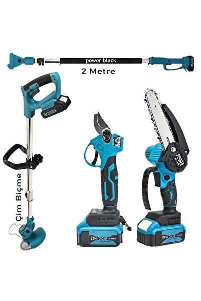 POWER BLACK GERMANY 3 LÜ BAHÇE SETİ ŞARJLI TIRPAN DAL BUDAMA MAKAS 4 BATARTA ...