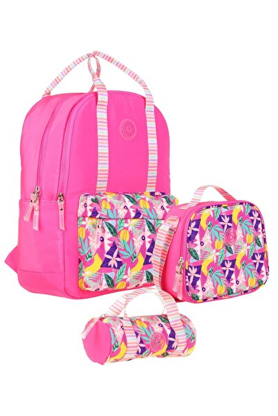 KAUKKO Двойна лента за момичета, комплект от три училищни чанти - розов - с м...