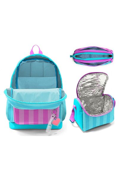 Coral High Primary School Triple School Starter Bag Set - Turquoise Pink Striped, Girl