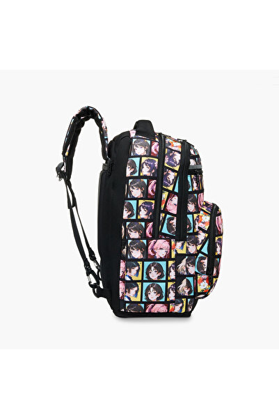 Shout Anime Print 3-Compartment Backpack with Adjustable Straps and Zip Closure - 32x20x45 cms