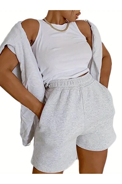 LAUSRA Γυναικείο ελαστικό άνετο σορτς σε γκρι χρώμα, ιδανικό για να φορεθεί σ...