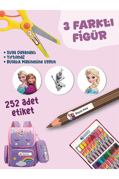 YUNUS COPY School Label Pen Notebook Label Snows Princess Themed Custom Name Writable Label - 252Pcs