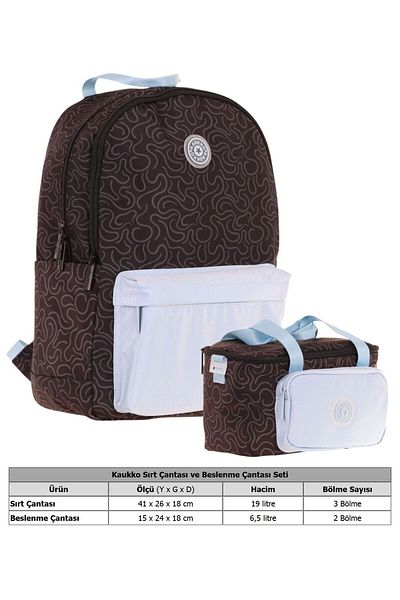 KAUKKO Set rucsac și cutie de prânz pentru fete de culoare dublă - negru albastru