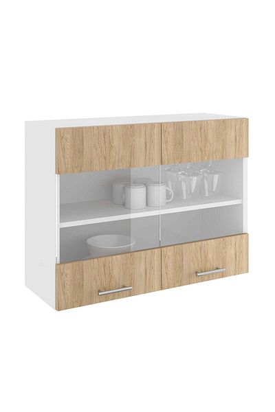 haaus.ro Corp Superior haaus Karo, 2 Usi, cu sticla, Lemn Natural/Alb, 80 x 30 x 60 cm